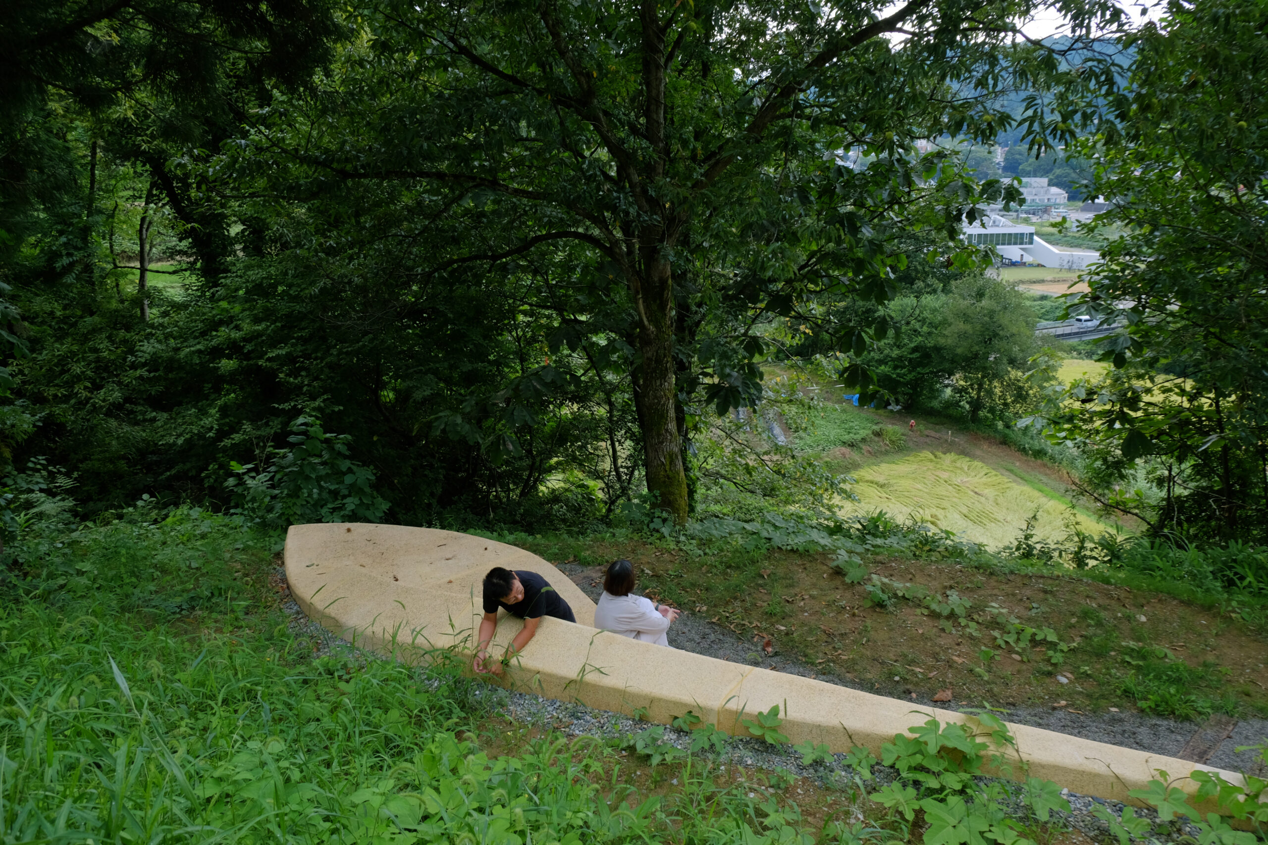 長椅能讓人自在地坐著、靠著、躺著（圖：田熊隆樹）