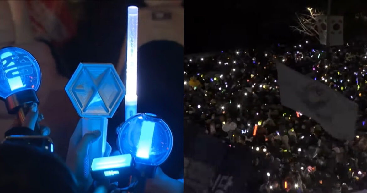 南韓民眾持續舉行彈劾尹錫悅的抗議，而這次示威融入了韓流文化，年輕的抗議者們揮舞著偶像的應援棒（圖/ MBCNEWS Youtube）