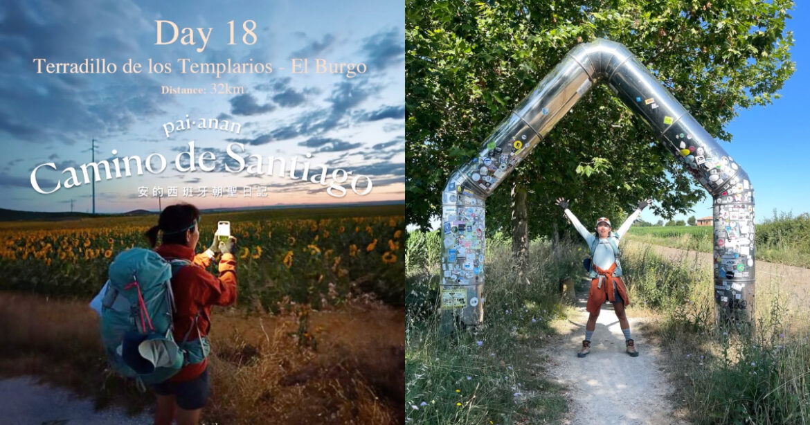 西班牙朝聖之路｜百安安專欄（18）找人聊天成了旅途助力，走在 Meseta 高原迎來黃金海浪葵花田（圖：IG@pai_anan）