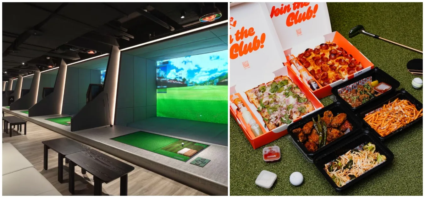 089234 「Tee Time」是近期備受注目的室內高球場,採用全球第一的 Golfzon 18 洞模擬器與全台首座 AI 智慧模擬地形技術,還有美味餐食(圖:Tee Time)