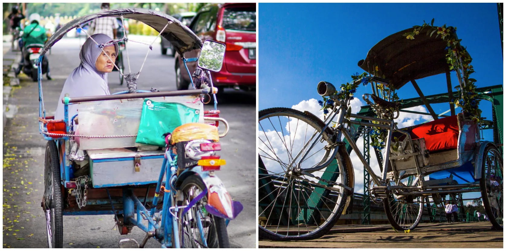 印尼的 Becak 是一種人力或電動三輪車，常見於雅加達、日惹、峇里島等地（圖：pexels、canva）