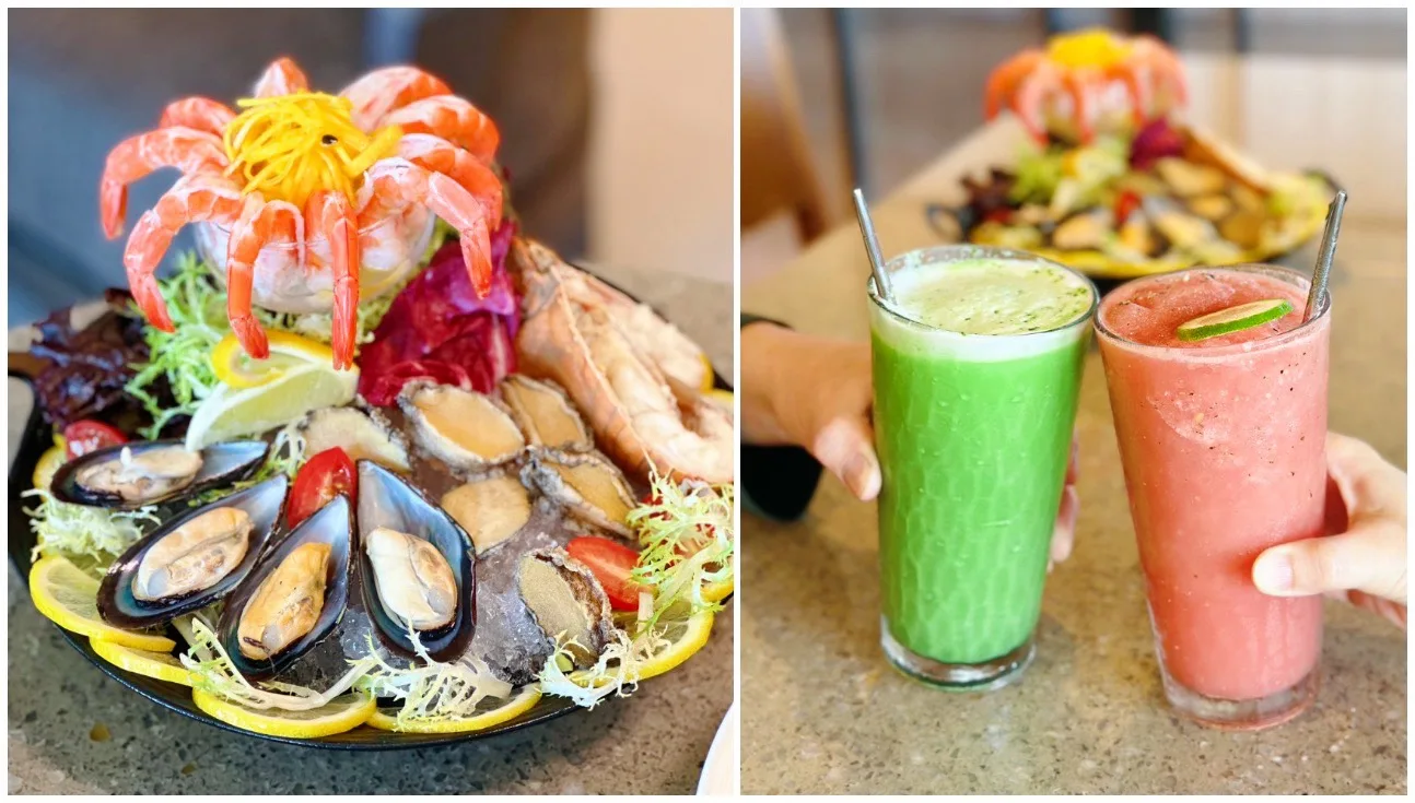 couple2 左圖起「仲夏海鮮盤」集結鮑魚、鮮蝦、生蠔與淡菜等,還有多種飲品可以搭配(圖:iLady 團隊拍攝)