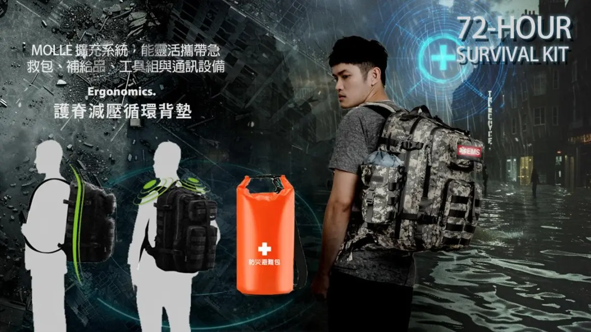 近年防災裝備需求大幅提升，倍勁（Baychin）「3Day 戰術背包」因其模組化、高擴充與耐用特性，成為高階防災包代表。（圖片來源：倍勁官網）