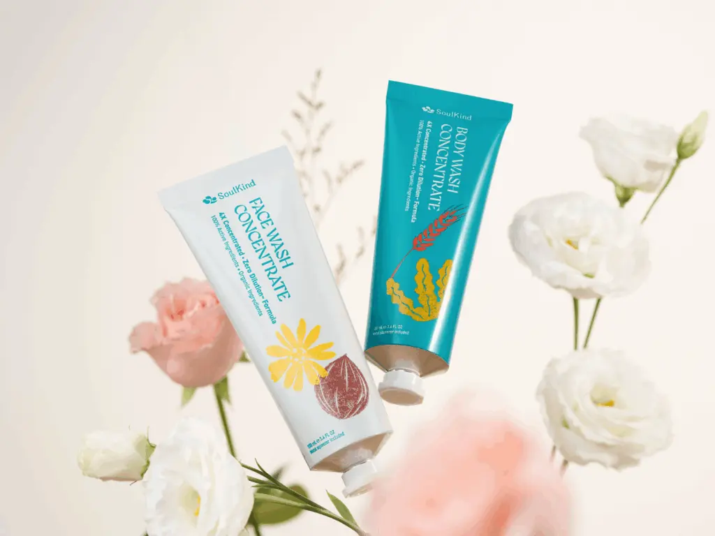 SoulKind Real 潔顏精粹、Real 沐浴精粹以「零稀釋™技術」與純鋁包裝打造，從成分到包材都貫徹「對自己好，也對地球好」的理念。