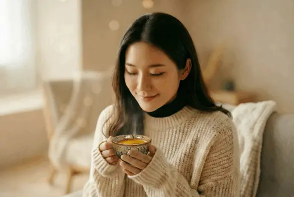 一杯芳茲薑黃滴雞精，溫暖從手心開始。（圖/芳茲生技提供）