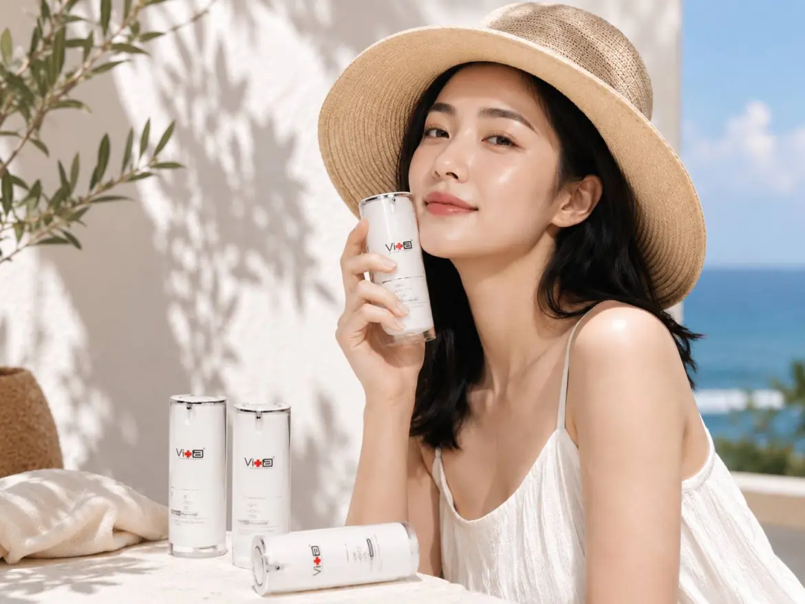 薇佳推出全新「煥然5-in-1小白瓶」（淨白無瑕藻針精華乳），打造夏日淨白新體驗。（圖／AI生成示意圖，歐漾國際提供）